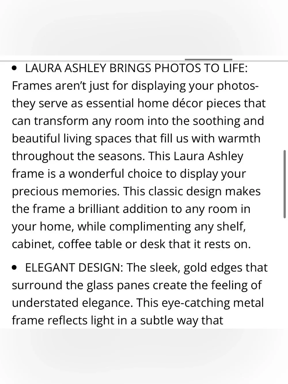 Laura Ashley Elegant Metal Picture Frame 2x3x1” GOLD